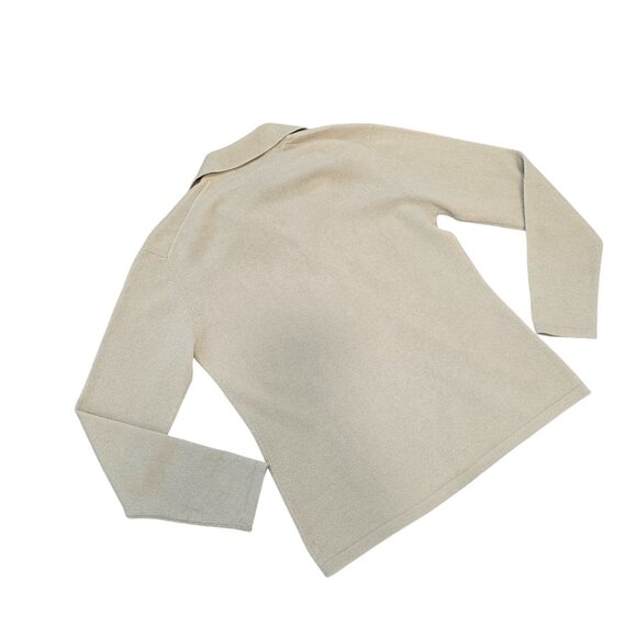 Neiman Marcus Exclusive Beige Cashmere Button-Up Cardigan Sweater Medium collard - Picture 3 of 8